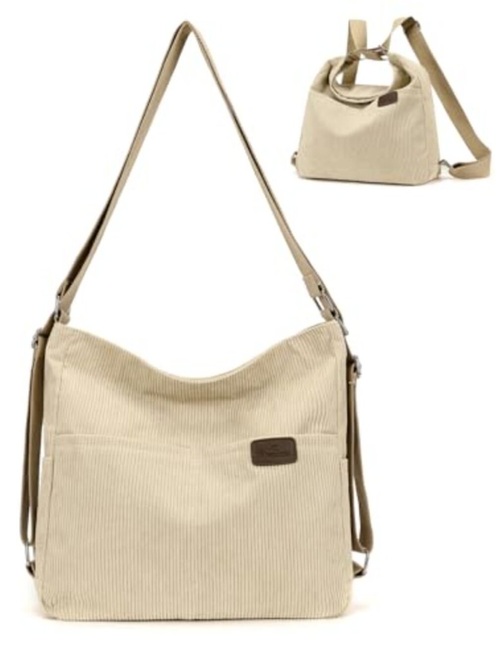 Corduroy Tote Bag Convertible Backpack Shoulder Bag Multi-Pocket Women Purse